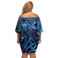 Humpback Whale Matariki New Zealand Family Matching Off Shoulder Short Dress and Hawaiian Shirt NZ Maori Paikea Poutama Luxury Blue LT14 - Polynesian Pride