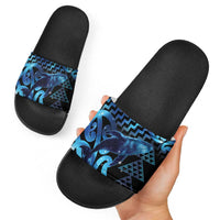 Humpback Whale Matariki New Zealand Slide Sandals NZ Maori Paikea Poutama Luxury Blue