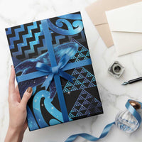 Humpback Whale Matariki New Zealand Wrapping Paper NZ Maori Paikea Poutama Luxury Blue