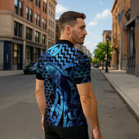 Humpback Whale Matariki New Zealand Zipper Polo Shirt NZ Maori Paikea Poutama Luxury Blue