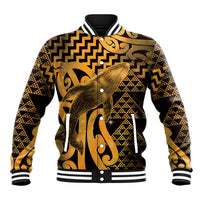 Humpback Whale Matariki New Zealand Baseball Jacket NZ Maori Paikea Poutama Luxury Gold