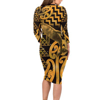 Humpback Whale Matariki New Zealand Family Matching Long Sleeve Bodycon Dress and Hawaiian Shirt NZ Maori Paikea Poutama Luxury Gold LT14 - Polynesian Pride