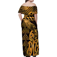 Humpback Whale Matariki New Zealand Family Matching Off Shoulder Maxi Dress and Hawaiian Shirt NZ Maori Paikea Poutama Luxury Gold LT14 - Polynesian Pride