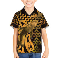 Humpback Whale Matariki New Zealand Family Matching Summer Maxi Dress and Hawaiian Shirt NZ Maori Paikea Poutama Luxury Gold LT14 Son's Shirt Gold - Polynesian Pride