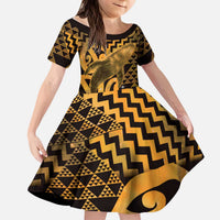 Humpback Whale Matariki New Zealand Kid Short Sleeve Dress NZ Maori Paikea Poutama Luxury Gold LT14 KID Gold - Polynesian Pride