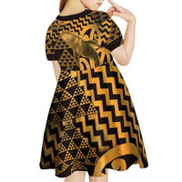 Humpback Whale Matariki New Zealand Kid Short Sleeve Dress NZ Maori Paikea Poutama Luxury Gold LT14 - Polynesian Pride