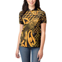 Humpback Whale Matariki New Zealand Women Polo Shirt NZ Maori Paikea Poutama Luxury Gold LT14 - Polynesian Pride