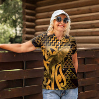Humpback Whale Matariki New Zealand Women Polo Shirt NZ Maori Paikea Poutama Luxury Gold LT14 - Polynesian Pride