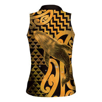 Humpback Whale Matariki New Zealand Women Sleeveless Polo Shirt NZ Maori Paikea Poutama Luxury Gold LT14 - Polynesian Pride