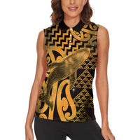Humpback Whale Matariki New Zealand Women Sleeveless Polo Shirt NZ Maori Paikea Poutama Luxury Gold LT14 - Polynesian Pride
