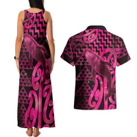 Humpback Whale Matariki New Zealand Couples Matching Tank Maxi Dress and Hawaiian Shirt NZ Maori Paikea Poutama Luxury Pink LT14 - Polynesian Pride