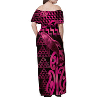 Humpback Whale Matariki New Zealand Family Matching Off Shoulder Maxi Dress and Hawaiian Shirt NZ Maori Paikea Poutama Luxury Pink LT14 - Polynesian Pride