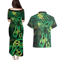 Humpback Whale Matariki New Zealand Couples Matching Puletasi and Hawaiian Shirt NZ Maori Paikea Poutama Luxury Green LT14 - Polynesian Pride
