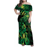 Humpback Whale Matariki New Zealand Family Matching Off Shoulder Maxi Dress and Hawaiian Shirt NZ Maori Paikea Poutama Luxury Green LT14 Mom's Dress Green - Polynesian Pride