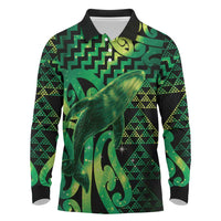 Humpback Whale Matariki New Zealand Long Sleeve Polo Shirt NZ Maori Paikea Poutama Luxury Green LT14 Green - Polynesian Pride