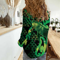Humpback Whale Matariki New Zealand Women Casual Shirt NZ Maori Paikea Poutama Luxury Green LT14 - Polynesian Pride