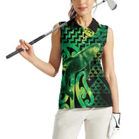 Humpback Whale Matariki New Zealand Women Sleeveless Polo Shirt NZ Maori Paikea Poutama Luxury Green LT14 - Polynesian Pride