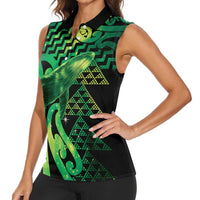 Humpback Whale Matariki New Zealand Women Sleeveless Polo Shirt NZ Maori Paikea Poutama Luxury Green LT14 - Polynesian Pride