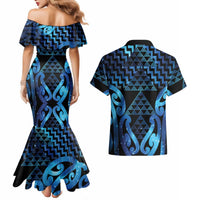 Taniko Motifs Matariki New Zealand Couples Matching Mermaid Dress and Hawaiian Shirt NZ Niho Taniwha Poutama LT14 - Polynesian Pride