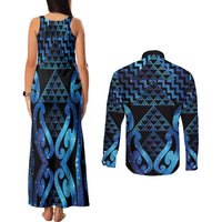 Taniko Motifs Matariki New Zealand Couples Matching Tank Maxi Dress and Long Sleeve Button Shirt NZ Niho Taniwha Poutama LT14 - Polynesian Pride