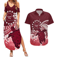 Cook Islands Mangaia Gospel Day Couples Matching Summer Maxi Dress and Hawaiian Shirt Polynesian Art With Sea Turtle LT14 Maroon - Polynesian Pride