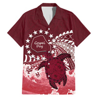 Cook Islands Mangaia Gospel Day Family Matching Mermaid Dress and Hawaiian Shirt Polynesian Art With Sea Turtle LT14 Dad's Shirt - Short Sleeve Maroon - Polynesian Pride