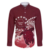 Cook Islands Mangaia Gospel Day Family Matching Summer Maxi Dress and Hawaiian Shirt Polynesian Art With Sea Turtle LT14 Dad's Shirt - Long Sleeve Maroon - Polynesian Pride