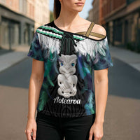 Aotearoa Korowai Motif Cross Shoulder Shirt Hei Tiki Poutama Maori Pattern LT14 - Polynesian Pride