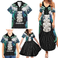 Aotearoa Korowai Motif Family Matching Summer Maxi Dress and Hawaiian Shirt Hei Tiki Poutama Maori Pattern LT14 - Polynesian Pride