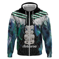 Aotearoa Korowai Motif Hoodie Hei Tiki Poutama Maori Pattern LT14 Zip Hoodie Turquoise - Polynesian Pride