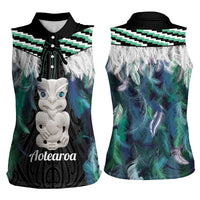 Aotearoa Korowai Motif Women Sleeveless Polo Shirt Hei Tiki Poutama Maori Pattern