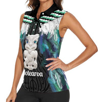 Aotearoa Korowai Motif Women Sleeveless Polo Shirt Hei Tiki Poutama Maori Pattern