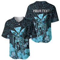 Personalised King Kamehameha Day Hawaii Baseball Jersey Polynesia Tribal Kanaka And Hibiscus Turquoise LT14 - Polynesian Pride