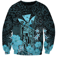 Personalised King Kamehameha Day Hawaii Sweatshirt Polynesia Tribal Kanaka And Hibiscus Turquoise LT14 Unisex Turquoise - Polynesian Pride