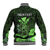 Personalised King Kamehameha Day Hawaii Baseball Jacket Polynesia Tribal Kanaka And Hibiscus Green LT14 - Polynesian Pride