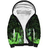 Personalised King Kamehameha Day Hawaii Sherpa Hoodie Polynesia Tribal Kanaka And Hibiscus Green LT14 Unisex Green - Polynesian Pride