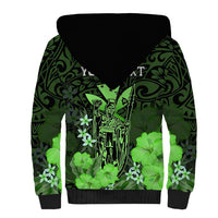 Personalised King Kamehameha Day Hawaii Sherpa Hoodie Polynesia Tribal Kanaka And Hibiscus Green LT14 - Polynesian Pride