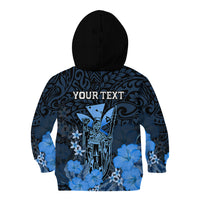 Personalised King Kamehameha Day Hawaii Kid Hoodie Polynesia Tribal Kanaka And Hibiscus Blue LT14 - Polynesian Pride