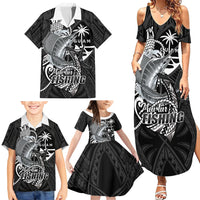 Guam Blue Marlin Fishing Family Matching Summer Maxi Dress and Hawaiian Shirt Guahan Fish Hook Tattoo Black Version LT14 - Polynesian Pride