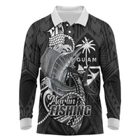 Guam Blue Marlin Fishing Long Sleeve Polo Shirt Guahan Fish Hook Tattoo Black Version