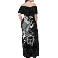 Guam Blue Marlin Fishing Off Shoulder Maxi Dress Guahan Fish Hook Tattoo Black Version