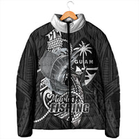 Guam Blue Marlin Fishing Padded Jacket Guahan Fish Hook Tattoo Black Version