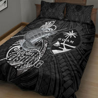 Guam Blue Marlin Fishing Quilt Bed Set Guahan Fish Hook Tattoo Black Version