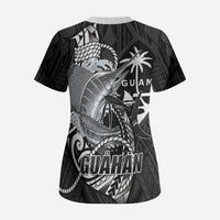 Guam Blue Marlin Fishing Scrub Top Guahan Fish Hook Tattoo Black Version