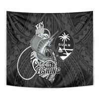 Guam Blue Marlin Fishing Tapestry Guahan Fish Hook Tattoo Black Version
