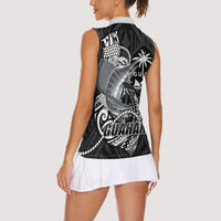 Guam Blue Marlin Fishing Women Sleeveless Polo Shirt Guahan Fish Hook Tattoo Black Version