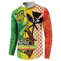 Hawaii Blue Marlin Fishing Button Sweatshirt Hawaiian Kanaka Kakau Reggae