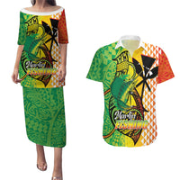 Hawaii Blue Marlin Fishing Couples Matching Puletasi and Hawaiian Shirt Hawaiian Kanaka Kakau Reggae LT14 Reggae - Polynesian Pride