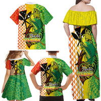 Hawaii Blue Marlin Fishing Family Matching Off Shoulder Maxi Dress and Hawaiian Shirt Hawaiian Kanaka Kakau Reggae LT14 - Polynesian Pride