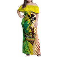 Hawaii Blue Marlin Fishing Family Matching Off Shoulder Maxi Dress and Hawaiian Shirt Hawaiian Kanaka Kakau Reggae LT14 Mom's Dress Reggae - Polynesian Pride